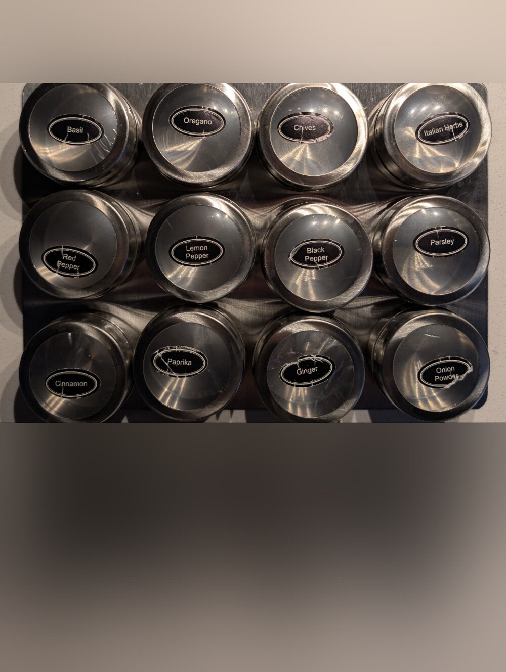 12 Magnetic Spice Jars Stainless Steel Tins Containers Wall Mounted Organizer